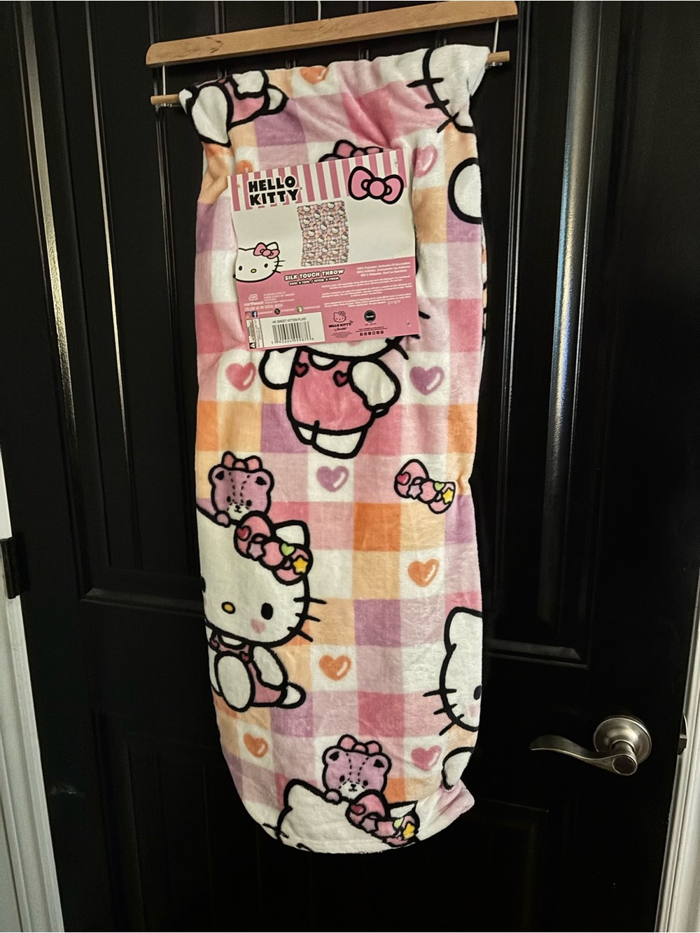 Hello Kitty Pink, Orange & Purple Plaid Plush Throw